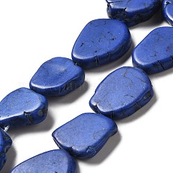 Fili di perline tinte turchesi sintetiche, pepite, blu medio, 22~32x19~26.5x6~10mm, Foro: 1.2 mm, circa 15~16pcs/filo, 15.83~16.34'' (40.2~41.5 cm)