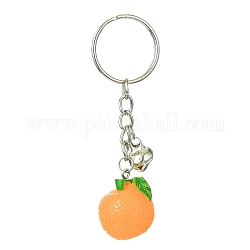 Porte-clés pendentif en résine de fruits, avec porte-clés fendus en fer et breloques cloches, orange, 8 cm, pendentif: 25x21.5x20.5 mm
