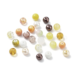 Perle di vetro, tondo, stile misto, giallo, 8~8.5x7.5mm, Foro: 0.8 mm, 300pcs/scatola