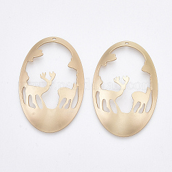 Smooth Surface Iron Pendants, Cadmium Free & Lead Free, Oval with Deer, Matte Gold Color, 45x30x5.5mm, Hole: 1.4mm