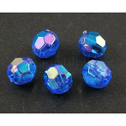 Perles acryliques transparentes écologiques, facette, ronde, couleur ab , bleu, 8mm, Trou: 1.5mm, environ 2000 pcs/500 g