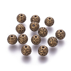 Tibetischen Stil Zink-Legierung Perlen, strukturierte Runde, Cadmiumfrei und Nickel frei und Bleifrei, Antik Bronze, 8 mm, Bohrung: 1 mm