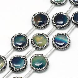 Perles d'agate naturelle en strass, teinte, plat rond, bleu, 17~18x6mm, Trou: 1mm