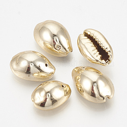 UV Plated Freshwater Shell Pendants, Cowrie Shell, Light Gold, 17~21x11~13x8~10mm, Hole: 1mm
