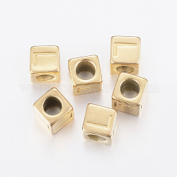 Perles européennes de lettre avec gros trou en 304 acier inoxydable, trou horizontal, cube avec letter.l, or, 8x8x8mm, Trou: 5mm