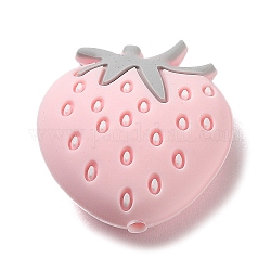 Perles focales en silicone écologique de qualité alimentaire à la fraise, perles à mâcher pour les jouets de dentition, Diy soins infirmiers colliers faisant, rose, 27x25x5mm, Trou: 2.3mm