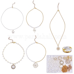 Kit de fabrication de collier pendentif imitation bricolage, y compris les pendentifs en alliage soleil & étoile & fleur avec strass et perle en plastique, chaînes en fer, perle des perles acryliques, or et or léger