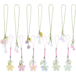 NbeadsB 12Pcs 12 Styles Flower Lampwork Pendant Decorations, Nylon Rope Hanging Decoration, Mixed Color, 123~160mm, 1pc/style