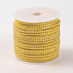 Cordón de gamuza sintética, encaje de imitación de gamuza, con aluminio, amarillo, 3x2mm, aproximamente 20 yardas / rodillo