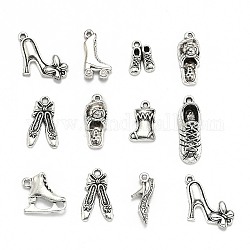 Tibetan Style Alloy Pendants, Shoes, Mixed Style, Antique Silver, 15~30x5~13x2~5.5mm, Hole: 1~2mm