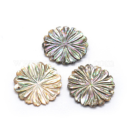 Natural Paua Shell Pendants, Flower, 34~35x3~4mm, Hole: 1.5mm