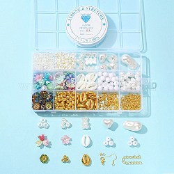 DIY Imitation Pearl Earring Bracelet Necklace Making Kit, Including Flower & Bear & Heart & Shell & Round Acrylic & Plastic Beads, Brass Earring Hooks, Mixed Color