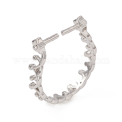 Placage en rack laiton manchette ouverte supports de l'anneau, pour les perles demi-creusées, Plaqué longue durée, étoile avec couronne, platine, diamètre intérieur: 18 mm, pin: 1.2 mm