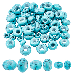 Pandahall elite 60pcs 3 perles turquoises synthétiques de style, teinte, rondelle, 8~14x5.5~7.5mm, Trou: 2.5~6mm, 20 pièces / style