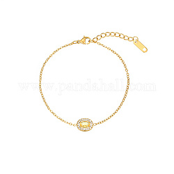 Bracelets à maillons ovales en zircone cubique, avec chaînes forçat en acier inoxydable doré, jaune, 6-1/4 pouce (16 cm)