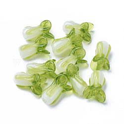 Handmade Lampwork Beads, Chinese Cabbage, Light Green, 19~21x12~14mm, Hole: 1.6mm