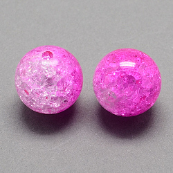 Two Tone Transparent Crackle Acrylic Beads, Half Spray Painted, Round, Magenta, 16mm, Hole: 2.5mm, about 210pcs/500g