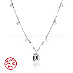 Colliers à pendentif rectangle en zircone cubique, collier 925 argent sterling rhodié, platine, 14.57 pouce (37 cm)