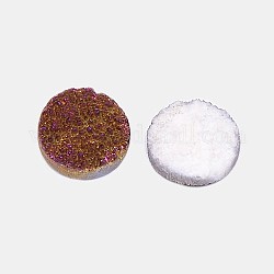 Revestimiento cabuchones de cristal druzy naturales, plano y redondo, teñido, púrpura, 10x3~6mm