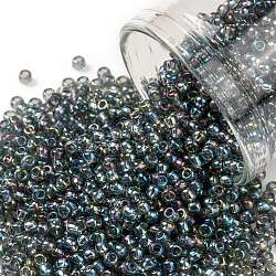 Toho runde Saatperlen, japanische Saatperlen, (176b) dunkelgrauer schwarzer Diamant transparenter Regenbogen, 11/0, 2.2 mm, Bohrung: 0.8 mm, über 1110pcs / Flasche, 10 g / Flasche