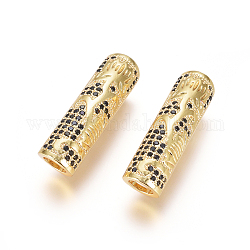 Messing Mikro ebnen Zirkonia Perlen, langlebig plattiert, Rohr Perlen, Schwarz, golden, 26x7 mm, Bohrung: 4.5 mm