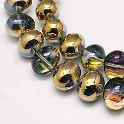Hälfte vergoldet Kristall Glas ovale Perlen Stränge, Kupfer plattiert, 13x16 mm, Bohrung: 1 mm, ca. 49 Stk. / Strang, 25.1 Zoll