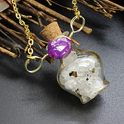 Natürliche Quarzkristall-Chips-Parfümflaschen-Halskette, Halskette mit Glasanhänger und Legierungsketten für Frauen, 19.69 Zoll (50 cm)