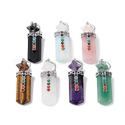 Chakra Themed Natural & Synthetic Mixed Gemstone Big Pendants, Faceted Sword Charms, with Rack Plating Platinum Plated Brass Findings, Cadmium Free & Lead Free, 85~86x24x18.5~20.5mm, Hole: 8x5mm
