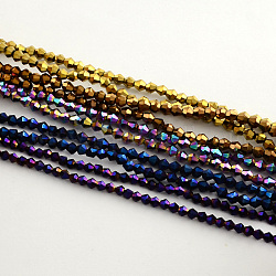 Fili di perle di vetro placcato, arcobaleno placcato, sfaccettato bicono, colore misto, 3x3.5mm, Foro: 1 mm, circa 125~130pcs/filo, 18 pollice