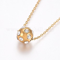 304 Stainless Steel Rhinestone Pendant Necklaces, with Cable Chains and Lobster Claw Clasps, Ball, Golden, 17.6 inch(44.8cm), 1.5mm