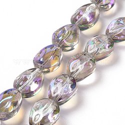 Transparentes perles de verre de galvanoplastie brins, arc-en-ciel plaqué, larme, gainsboro, 11x9x6.6mm, Trou: 1.1mm, Environ 55 pcs/chapelet, 24.25 pouce (61.6 cm)