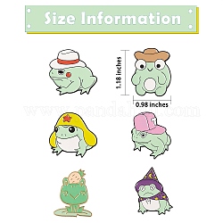 6Pcs 6 Style Frog Enamel Pin, Cute Alloy Enamel Brooch Pin for Clothes Bags, Mixed Color, 26~30x21.5~31x10~11mm, 1pc/style