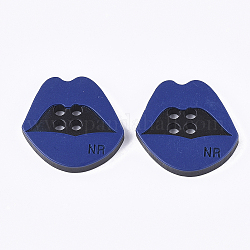 Boutons de résine 4-hole, lèvre, bleu, 29.5x30x4.5mm, Trou: 3mm