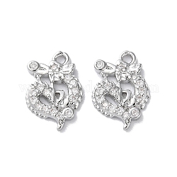 Brass Micro Pave Cubic Zirconia Charms, Dragon Charms, Real Platinum Plated, 12.5x8.5x1.5mm, Hole: 1.2mm