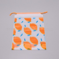 Sac de rangement en plastique pe, sac de cordon, mat, rectangle avec motif citron, orange foncé, 199x160x6mm
