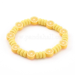 Pulseras hechas a mano de arcilla polimérica con cuentas elásticas de limón, amarillo, diámetro interior: 2 pulgada (5.2 cm)