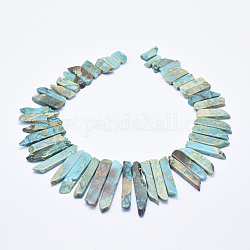 Natural Imperial Jasper Beads Strands, Top Drilled Beads, Dyed, Rectangle, Sky Blue, 15~65x5~12x4~7mm, Hole: 1mm, about 48pcs/strand, 17.5 inch(40cm)