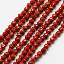Hebras de abalorios de jaspe natural de color rojo, reronda facetas, 3mm, agujero: 0.8 mm, aproximamente 136 pcs / cadena, 16 pulgada
