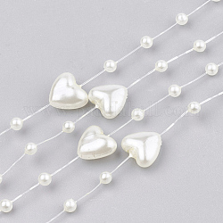 Abs Kunststoffimitation Perlen Perlenbesatz Girlandenstrang, ideal für Türvorhang, Hochzeit Dekoration diy Material, Herz-und Rund, beige, 9x9 mm und 3 mm, ungefähr 60 m / Rolle