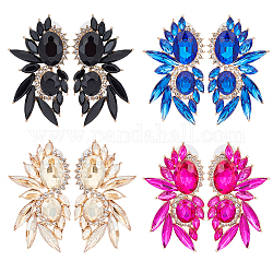 ANATTASOUL 4 Pairs 4 Colors Rhinestone Mask Shape Stud Earrings, Light Gold Alloy Jewelry for Women, Mixed Color, 44.5x25.5mm, Pin: 0.7mm, 1 Pair/color