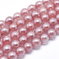 Fili di perle di vetro di quarzo placcato di rame elettrolitico, tondo, sfaccettato, 10mm, Foro: 1 mm, circa 38~39pcs/filo, 15.1~15.5 pollice (38.5~39.5 cm)