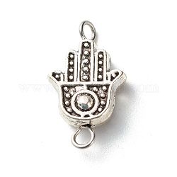 Tibetan Style Alloy Hamsa Hand Beads Links Connectors, with 304 Stainless Steel Eye Pin, Antique Silver, 18x10x4mm, Hole: 1.6mm, 2mm