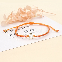Braccialetto di perline intrecciate con semi di miyuki con stella aperta, braccialetto dell'amicizia regolabile per le donne, arancione, 11 pollice (28 cm)