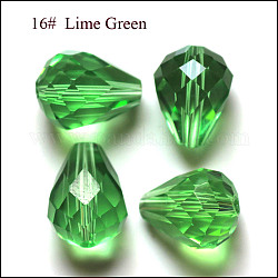 Imitazione branelli di cristallo austriaco, grado aaa, sfaccettato, goccia, verde lime, 6x8mm, Foro: 0.7~0.9 mm