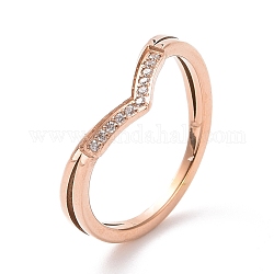 Clear Cubic Zirconia Wave Finger Ring, Ion Plating(IP) 304 Stainless Steel Jewelry for Women, Rose Gold, US Size 7(17.3mm)