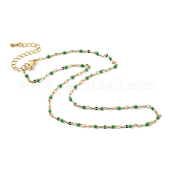 304 Edelstahl-Gliederkette Halsketten, mit Emaille und Karabinerverschlüsse, golden, lime green, 15.75 Zoll (40 cm)