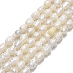 Natural Cultured Freshwater Pearl Beads Strands, Rice, Linen, 4.5~5.5x3~4mm, Hole: 0.5mm, about 56~65pcs/strand, 14.57''(37cm)