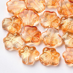 Perlas de vidrio pintado en aerosol transparente, con polvo del brillo, pata de perro, coral, 11x12x4.5mm, agujero: 1 mm