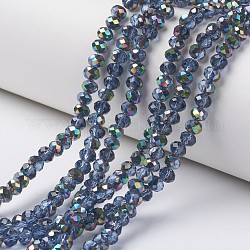 Placcare trasparente perle di vetro fili, metà multi-colore placcato, sfaccettato, rondelle, dodger blu, 6x5mm, Foro: 1 mm, circa 92~94pcs/filo, 17~17.5 pollice (42.5~43.75 cm)