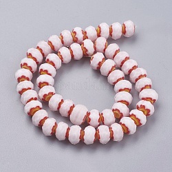Fili di perline murano fatto a mano, sfaccettato, rondelle, roso, 11.5~12x8~8.5mm, Foro: 1.5~3 mm, circa 49pcs/filo, 15.7 pollice (40 cm)